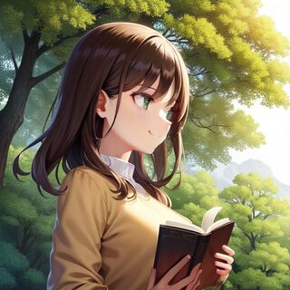 屋敷の森で読書する少女