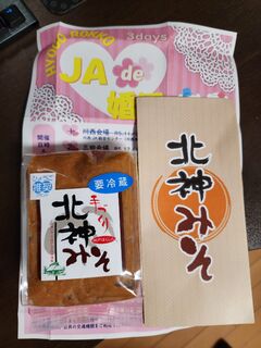 北神みそとパンフレット。下敷きにしているのは一緒に入っていた婚活のチラシ