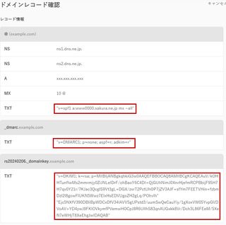 レコード情報を確認し、ValueDomainの設定画面に転記する
